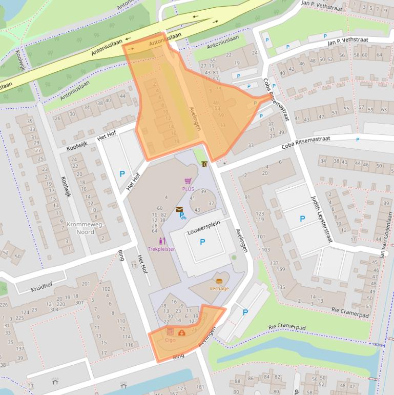 Kaart van postcodegebied 3343EA.