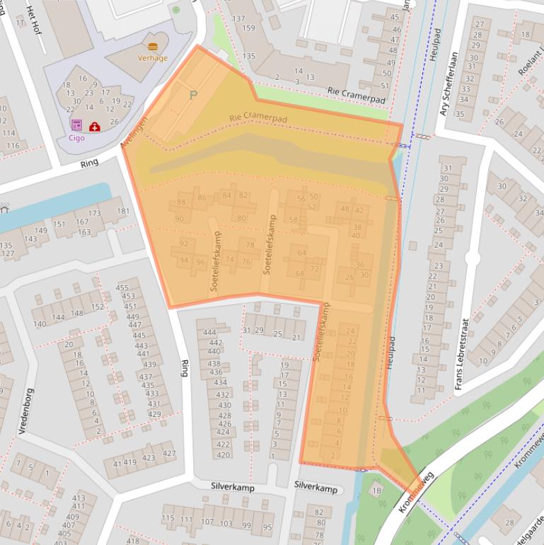 Kaart van postcodegebied 3343EJ.