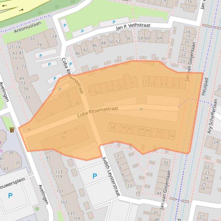 Kaart van postcodegebied 3343RJ.