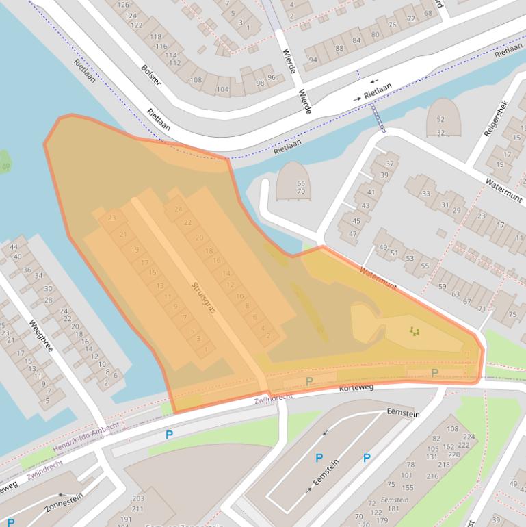 Kaart van postcodegebied 3344BJ.
