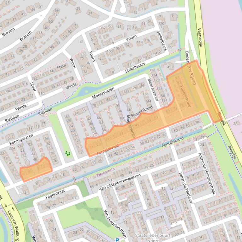 Kaart van postcodegebied 3344CA.