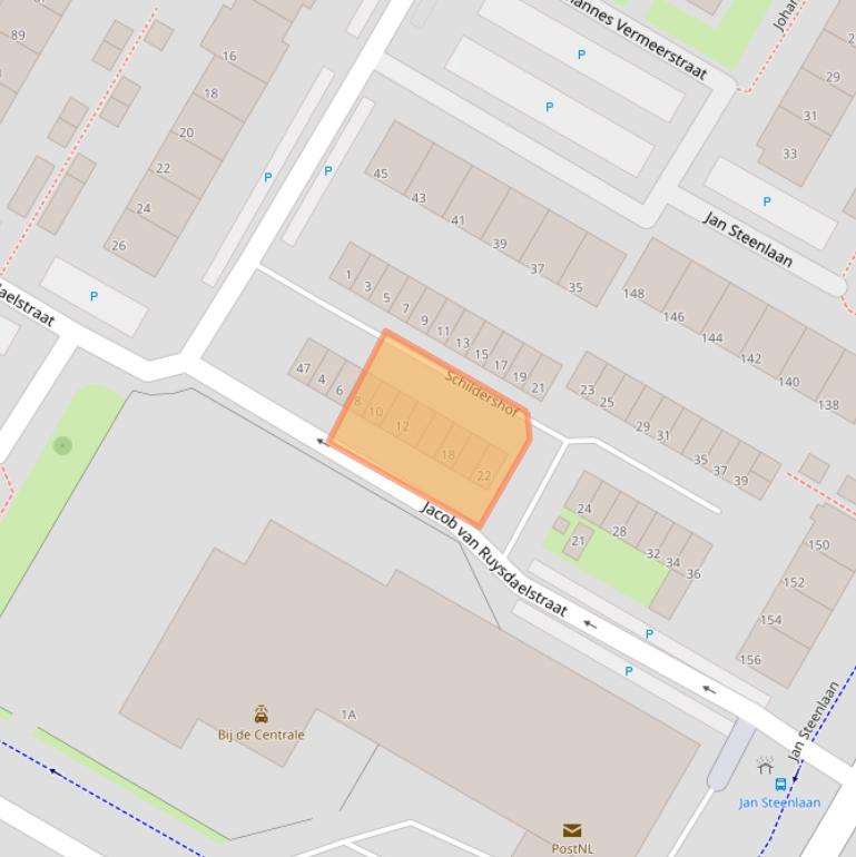 Kaart van postcodegebied 3351BS.