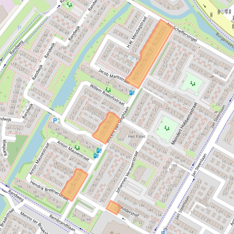 Kaart van postcodegebied 3351BW.