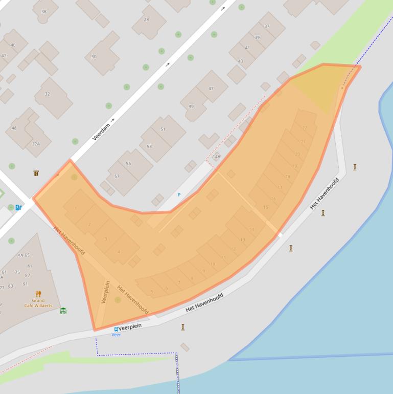 Kaart van postcodegebied 3351RZ.