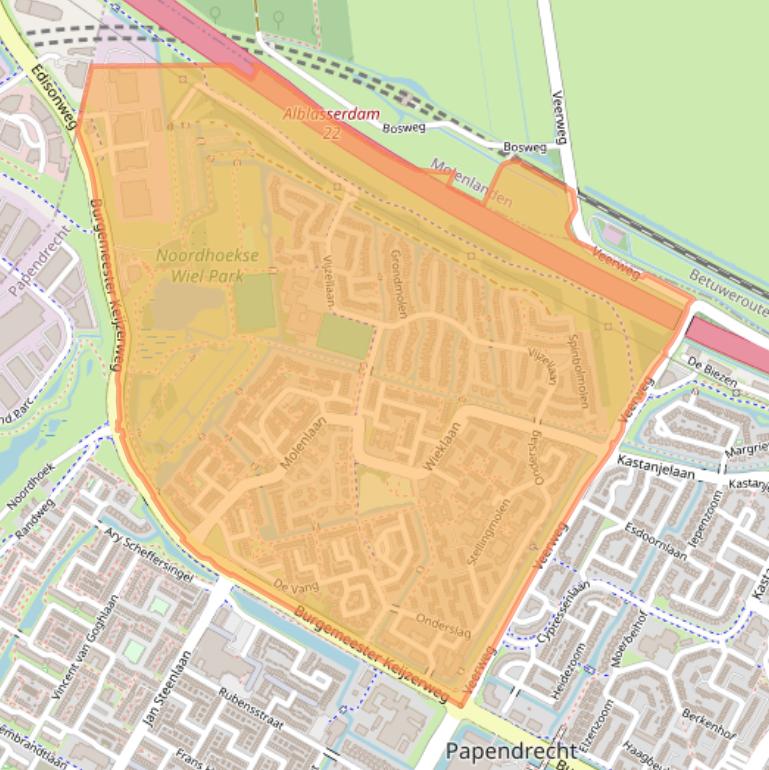 Kaart van postcodegebied 3352.