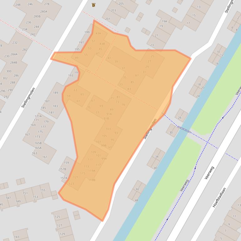 Kaart van postcodegebied 3352BC.