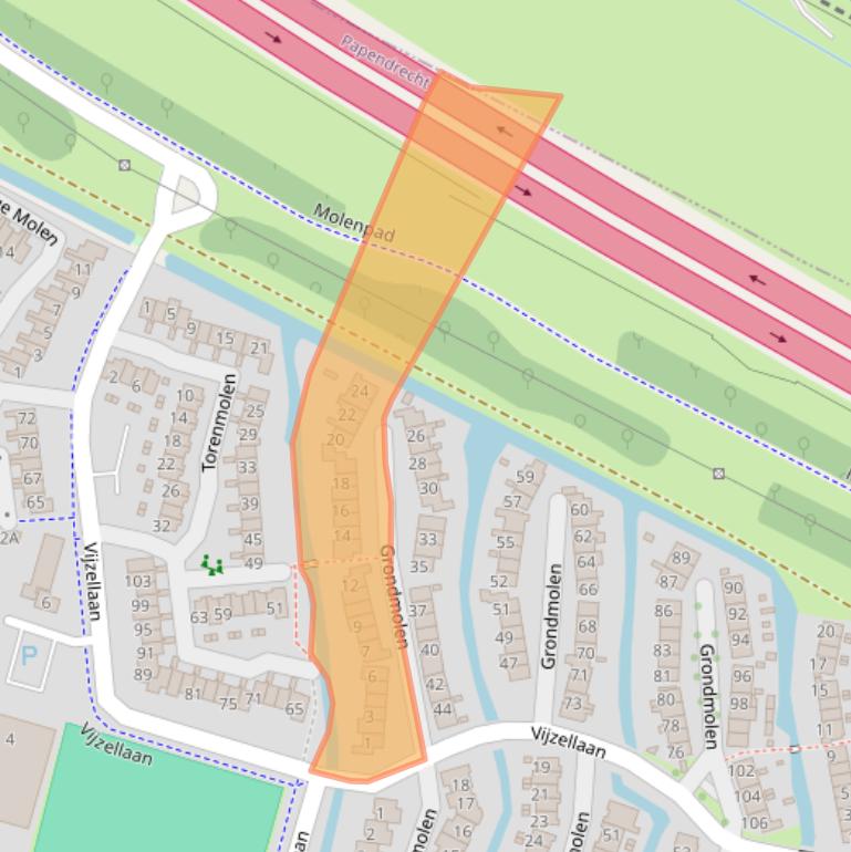 Kaart van postcodegebied 3352CA.