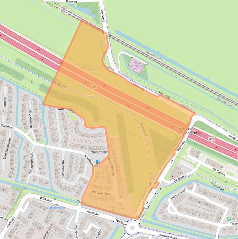Kaart van postcodegebied 3352TA.
