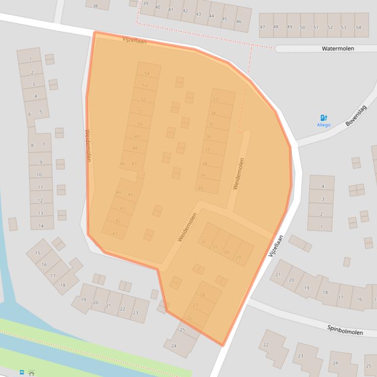 Kaart van postcodegebied 3352TG.