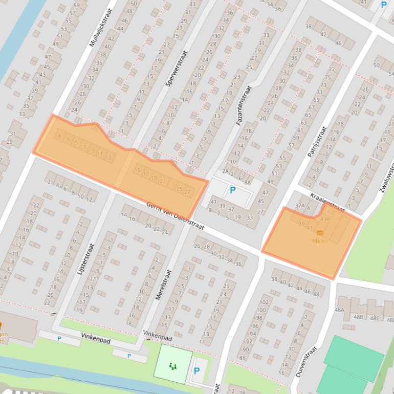 Kaart van postcodegebied 3353AM.