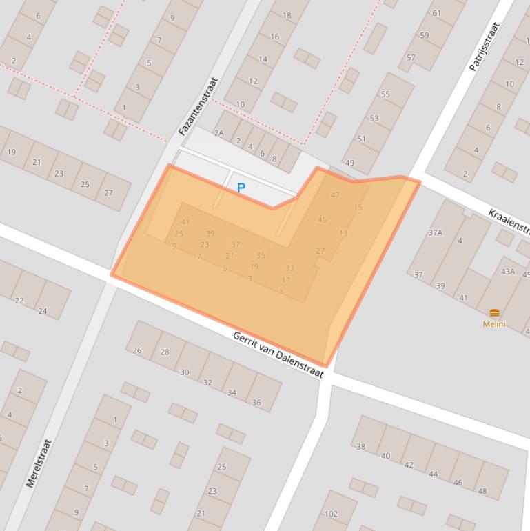 Kaart van postcodegebied 3353AZ.