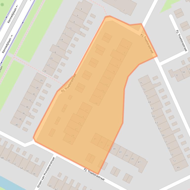 Kaart van postcodegebied 3354BJ.