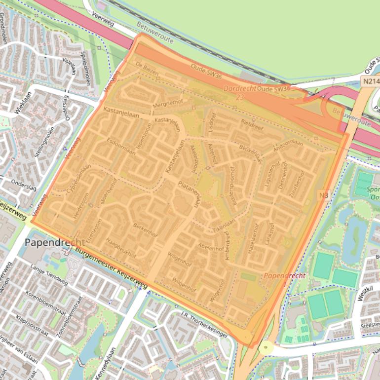 Kaart van postcodegebied 3355.