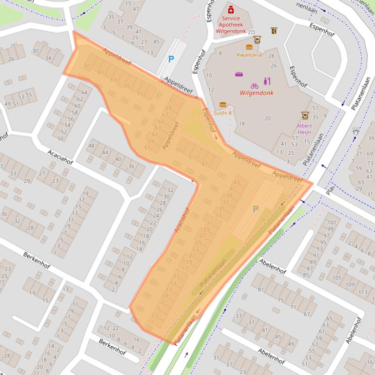 Kaart van postcodegebied 3355AB.