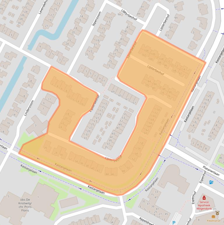 Kaart van postcodegebied 3355CD.