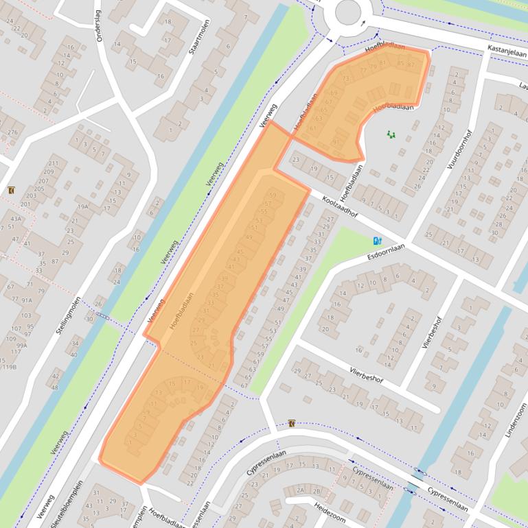 Kaart van postcodegebied 3355SJ.