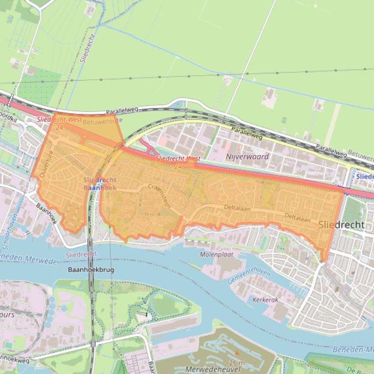 Kaart van postcodegebied 3363.
