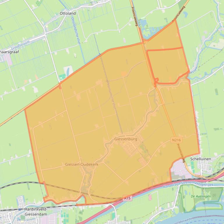 Kaart van postcodegebied 3381.