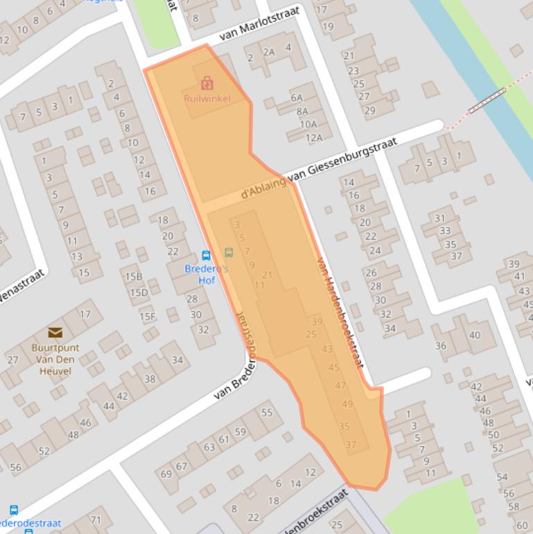 Kaart van postcodegebied 3381BA.