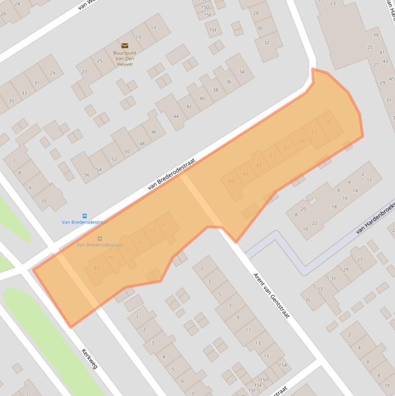 Kaart van postcodegebied 3381BB.