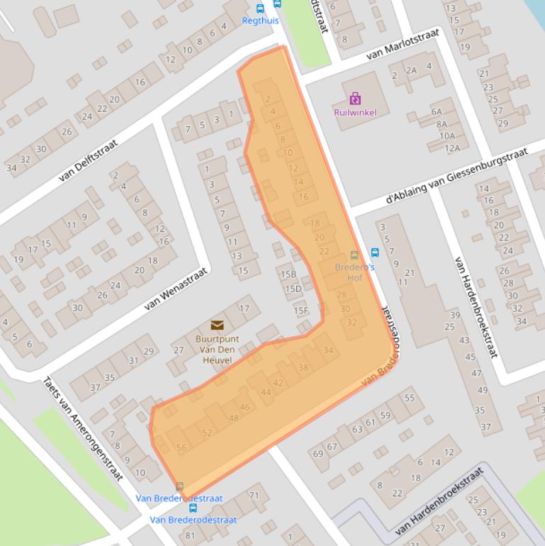 Kaart van postcodegebied 3381BC.