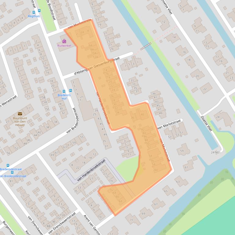 Kaart van postcodegebied 3381CE.