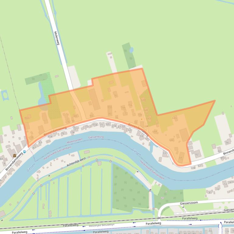 Kaart van postcodegebied 3381GD.