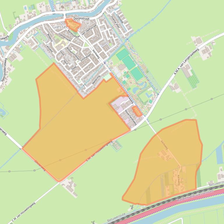 Kaart van postcodegebied 3381KJ.