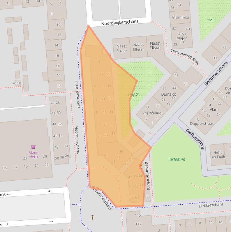 Kaart van postcodegebied 3432TJ.