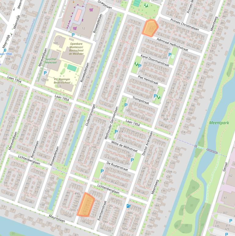 Kaart van postcodegebied 3454BE.