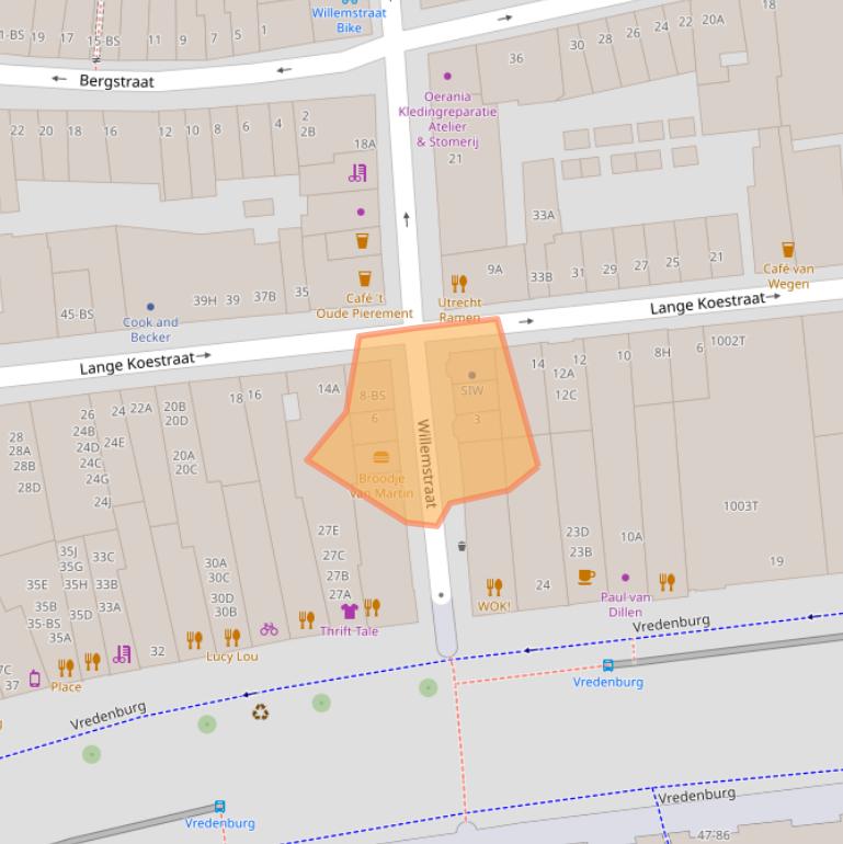 Kaart van postcodegebied 3511RJ.