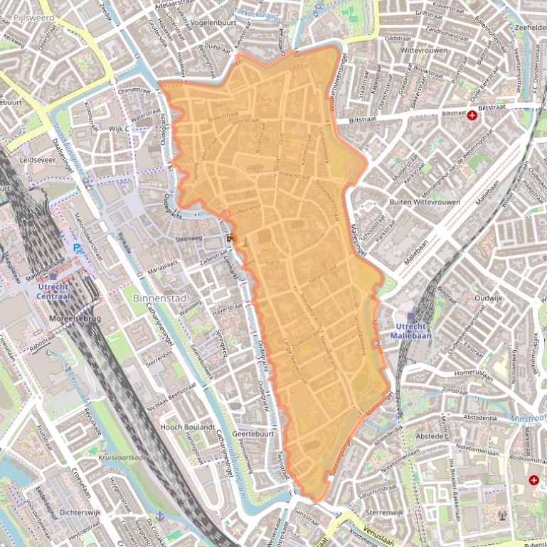 Kaartafbeelding, ingezoomd op postcodegebied 3512.