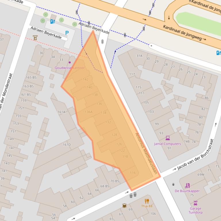 Kaart van postcodegebied 3515AW.