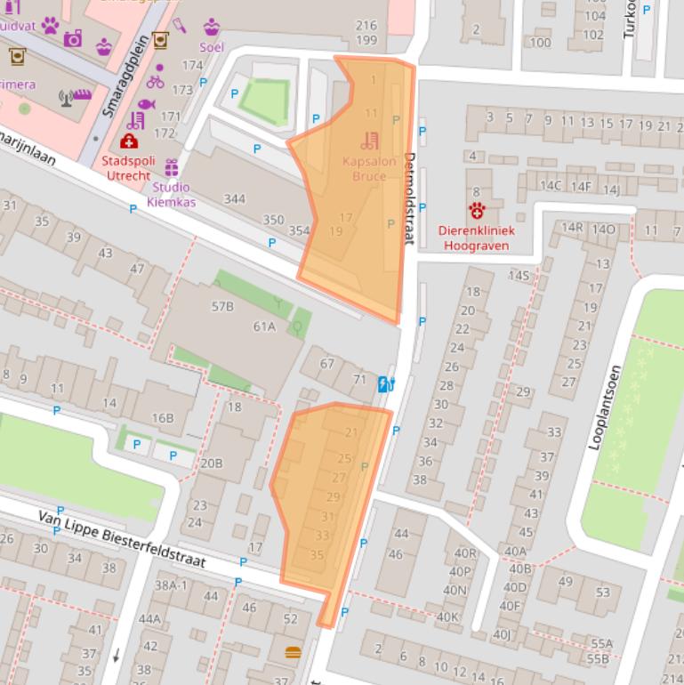 Kaart van postcodegebied 3523GA.