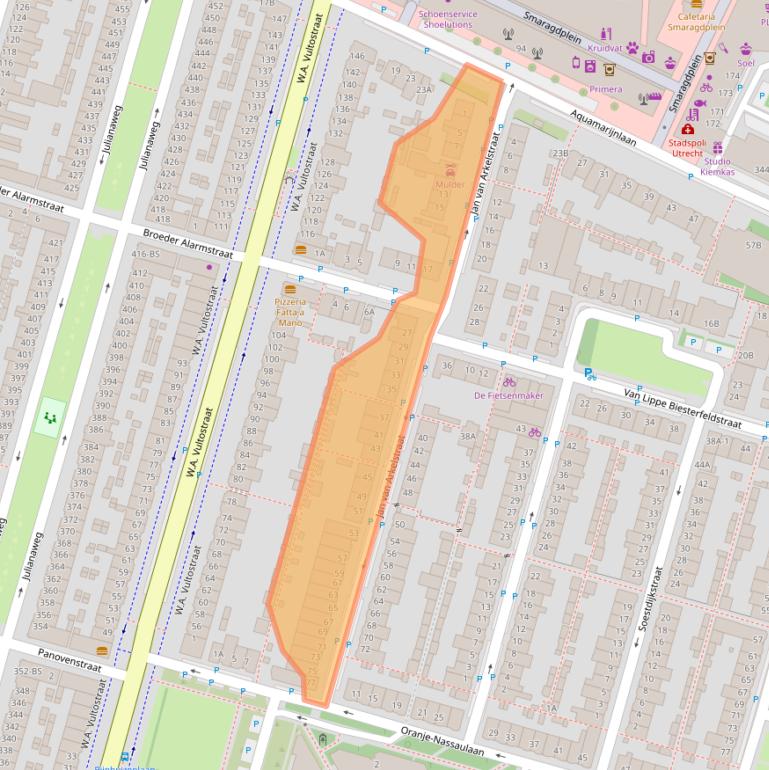 Kaart van postcodegebied 3523VE.
