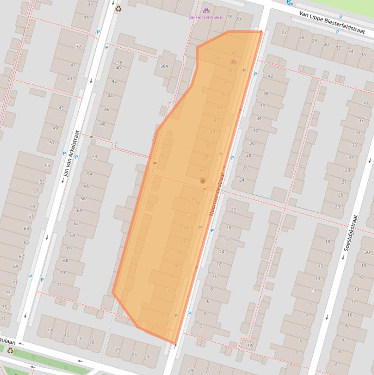 Kaart van postcodegebied 3523VJ.