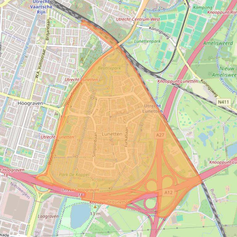 Kaart van postcodegebied 3524.