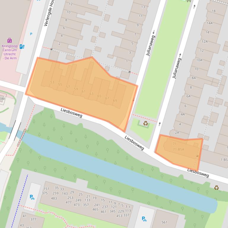 Kaart van postcodegebied 3525BA.