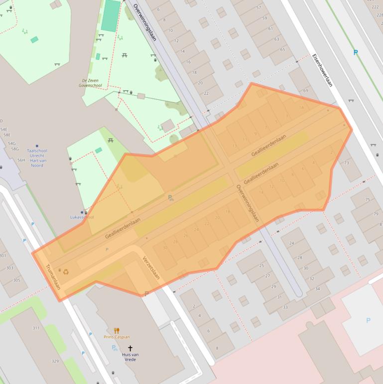 Kaart van postcodegebied 3527BV.