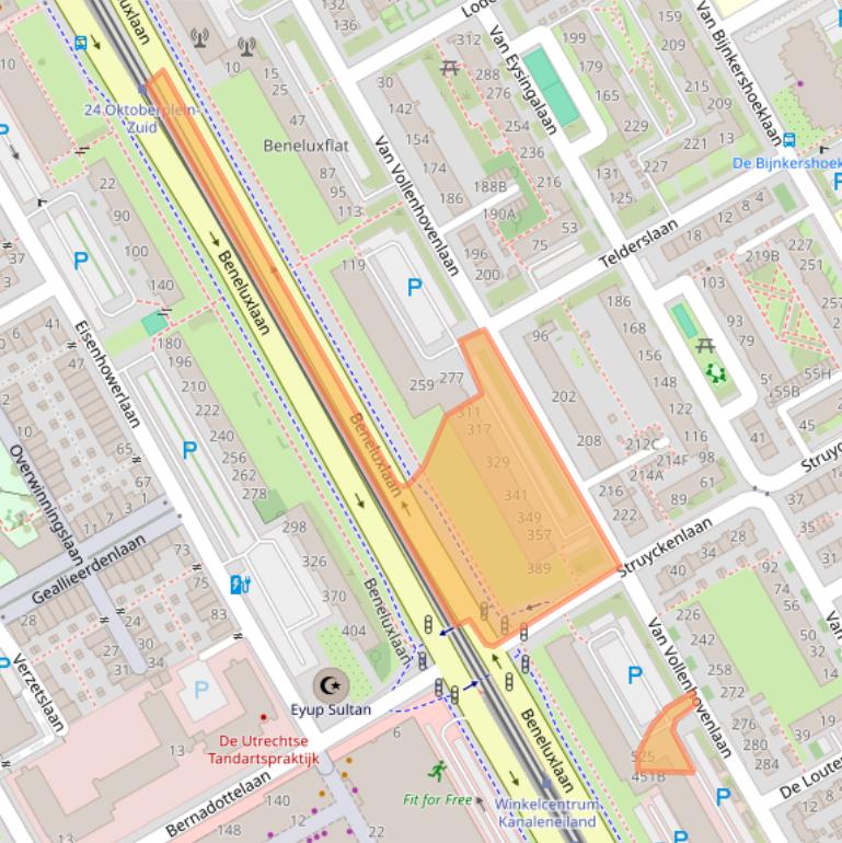 Kaart van postcodegebied 3527JJ.