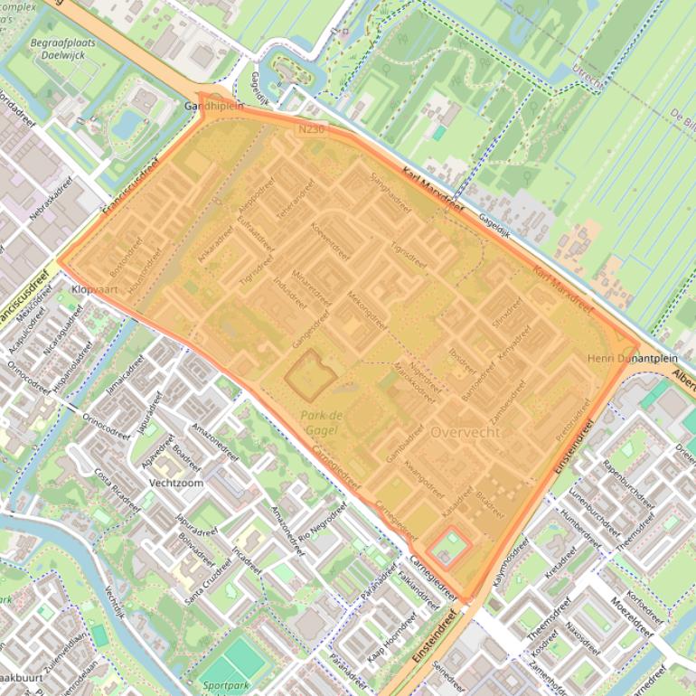 Kaart van postcodegebied 3564.