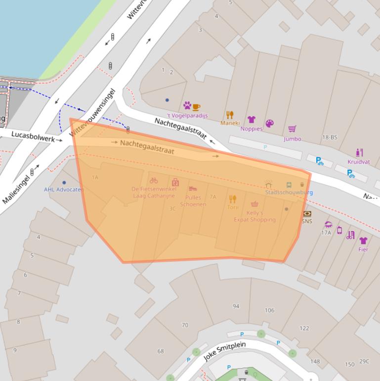 Kaart van postcodegebied 3581AA.