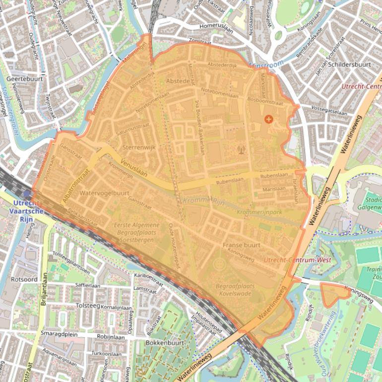 Kaart van postcodegebied 3582.