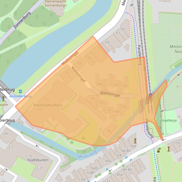 Kaart van postcodegebied 3582AB.