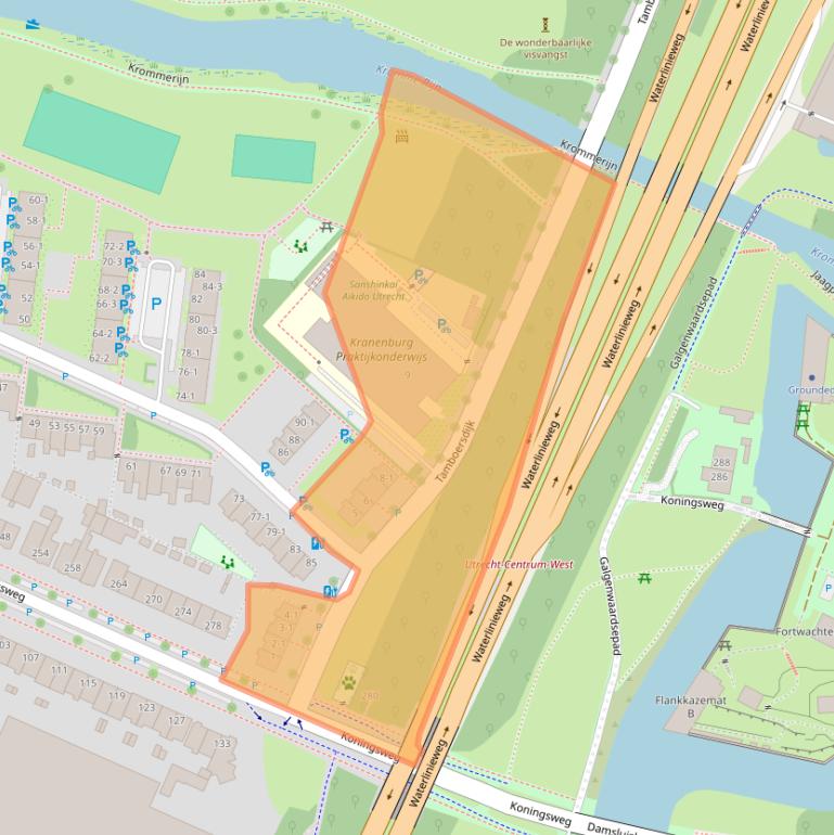 Kaart van postcodegebied 3582TZ.