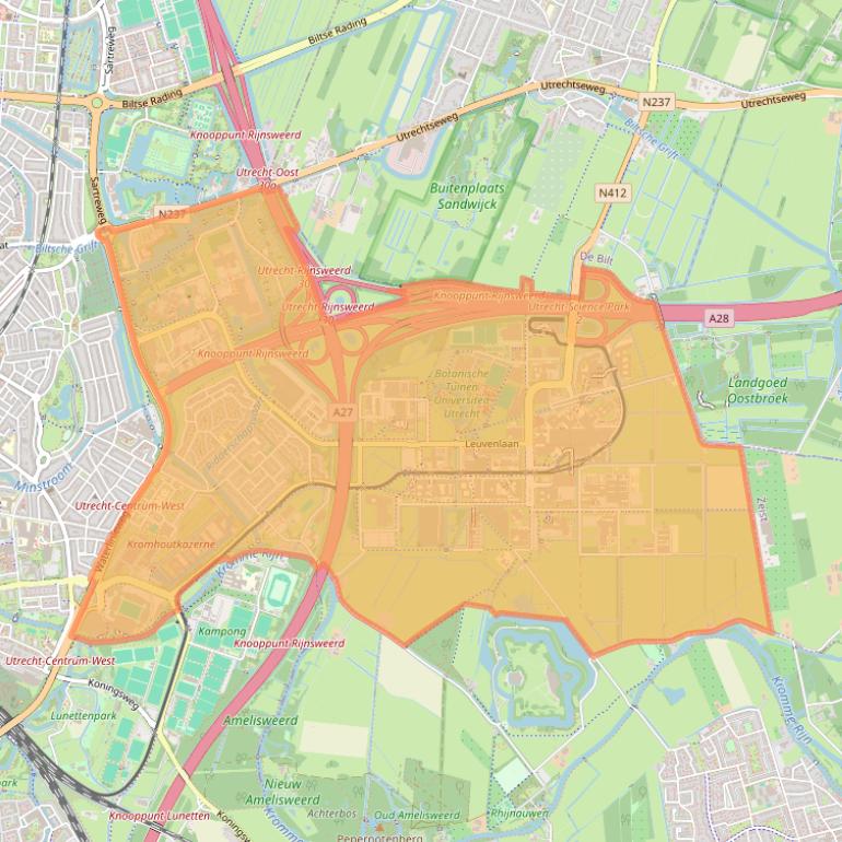 Kaart van postcodegebied 3584.