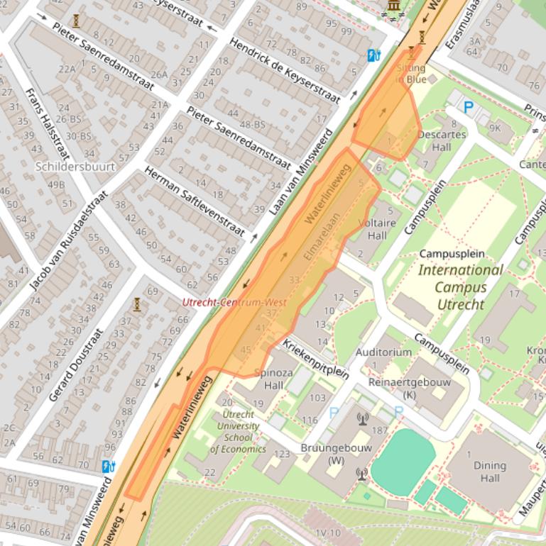 Kaart van postcodegebied 3584EB.