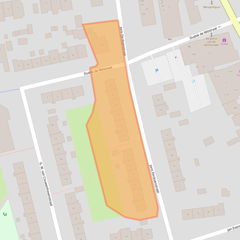 Kaart van postcodegebied 3621CA.