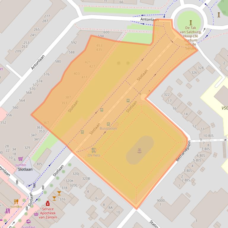 Kaart van postcodegebied 3701GZ.