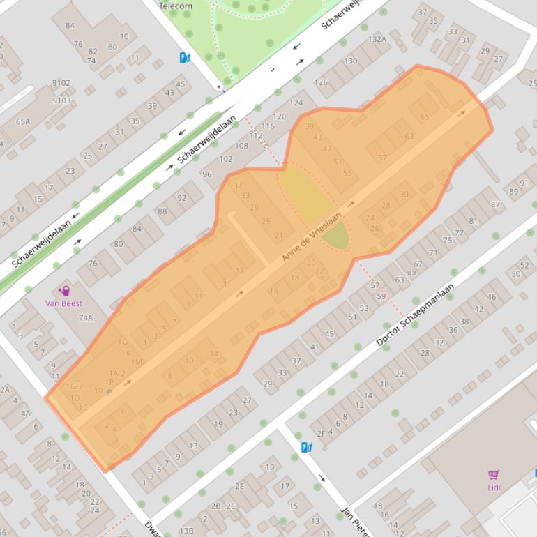 Kaart van postcodegebied 3702GL.